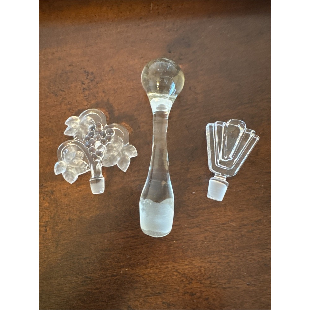 3 Pc Lot Clear Glass Bottle Decanter Stoppers Vintage 2.5"-5.5"